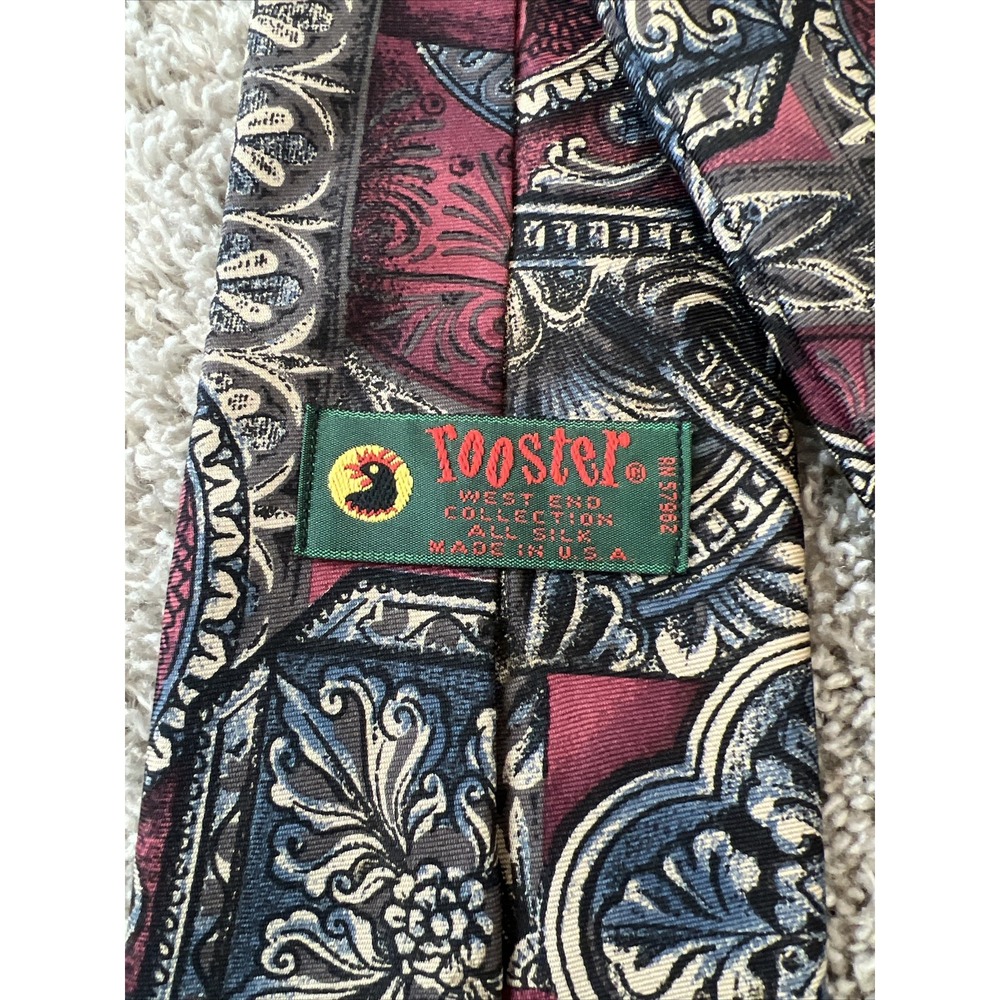 ROOSTER GUC Men's Vintage Multicolor All Silk Tie Burgundy, Beige Blue classic - Picture 5 of 7